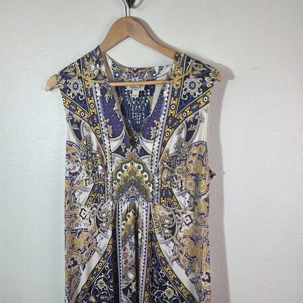 One World Womens XL Boho Maxi Dress Rhinestone Embellished Blue Lace Back - Picture 5 of 12